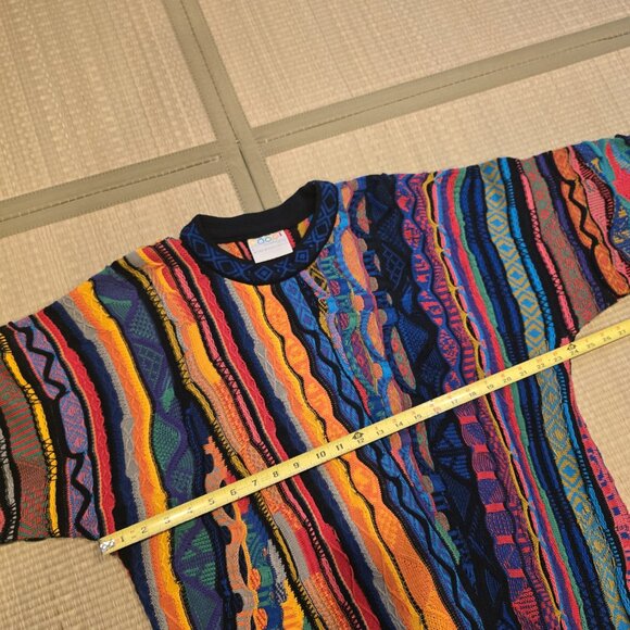 VTG COOGI Australia Multicolor 3D Textured Chunky Knit 90s Biggie Sweater Large - Picture 4 of 11